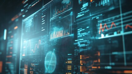 Futuristic Financial Data Analysis on Digital Display Screen
