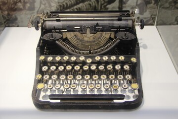 old typewriter exhibit in old typewriter exhibit in museum.