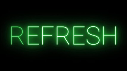 Flickering neon green glowing refresh sign animated black background