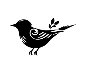 Bird on a branch vector silhouette illustration.