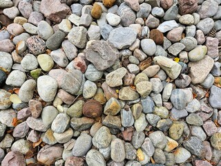 A bed of rocks in a neutral palette. 