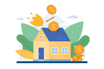 Real estate business concept with houses, market growth, real estate investment, home purchase, home presentation. Concept vector illustration in flat style.