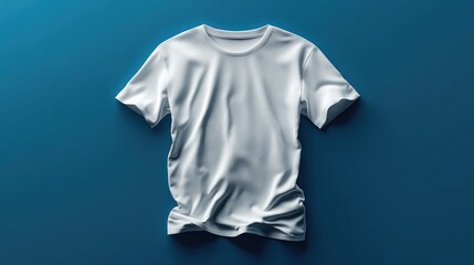 A plain white t-shirt displayed on a blue background.