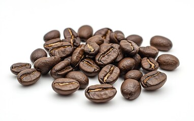 Fototapeta premium Freshly roasted coffee beans showcasing rich aromas and textures, ideal for brewing methods in various settings and times of the day