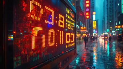 Digital stock market ticker displaying changing prices and company symbols