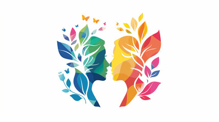 Colorful silhouette of a human head formed by vibrant leaves.