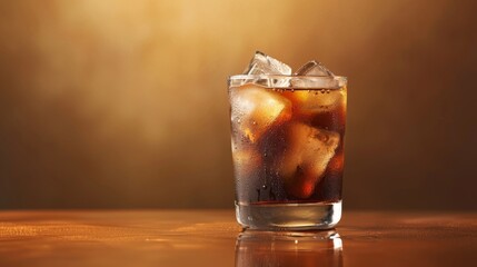 Refreshing Glass of Black Beverage with Ice Cubes