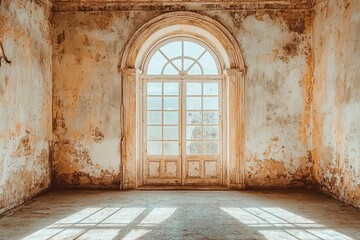 Fototapeta premium An Arched Window in a Ruined Room