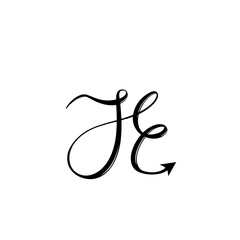 initial letter JE handwriting unique logo black