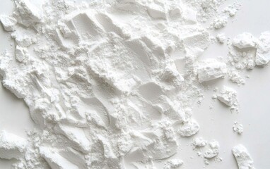 White powdered substance scattered on a flat surface with textured patterns during daylight