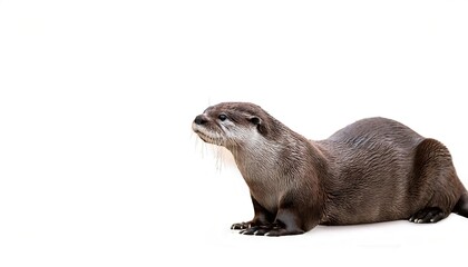 giant river otter - Pteronura brasiliensis - is a South American carnivorous mammal. It is the longest member of the weasel family. Isolated on white background with copy space