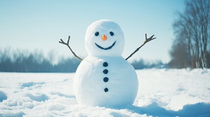 Obraz premium Cheerful Snowman on a Bright Winter Day