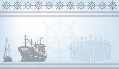 Naklejka premium Maritime Navigation and Ship Crew Silhouette