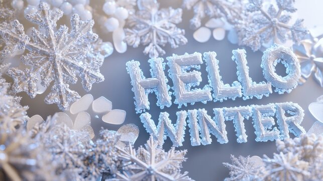 Hello Winter: Sparkling Snowflakes and Icy Greetings Background