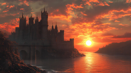 Obraz premium old castle with fantasy sunset