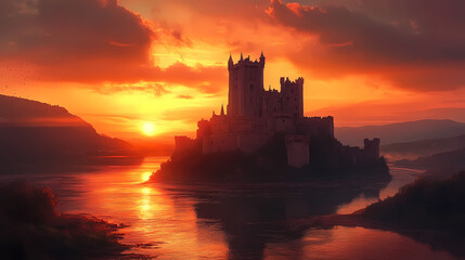 Obraz premium old castle with fantasy sunset
