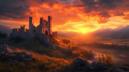 Obraz premium old castle with fantasy sunset