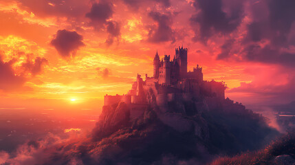 Obraz premium old castle with fantasy sunset