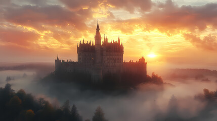 old castle with fantasy sunset