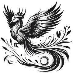 Fototapeta premium black and white sketch of a phoenix, bird tattoo
