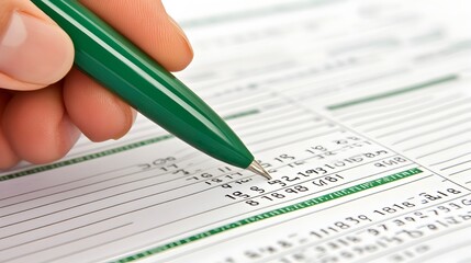 Obraz premium Close-up of Consultant's Hand Circling Financial Report Data for Analysis and Review