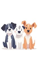 Cute dogs, a simple flat illustration with soft lines and solid colors