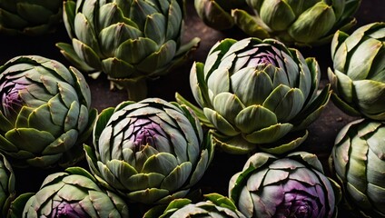 Fototapeta premium Close-up of artichokes on a wooden table