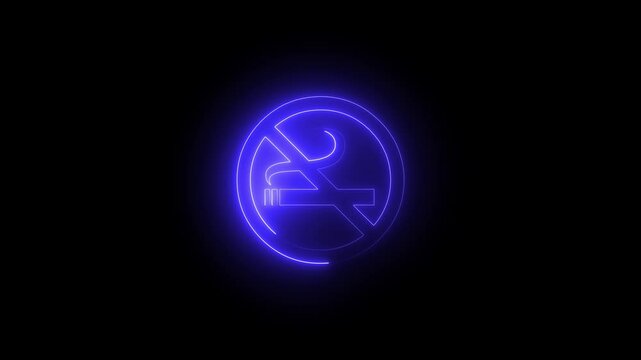No smoking sign icon warning neon lights. No smoking neon sign animation in a black background No smoking neon sign animation