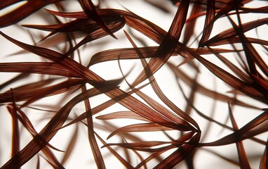 Intricate patterns of delicate strands against soft light create an abstract composition of flowing textures