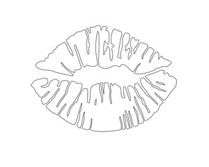Imprint of painted lips. Vector outline of the imprint of painted lips - a linear drawing for coloring. Outline. Vector kiss.	