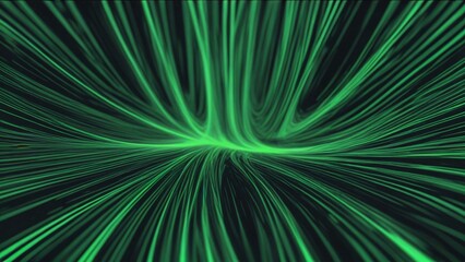 Obraz premium Abstract green lines converging in a wave pattern on black background.
