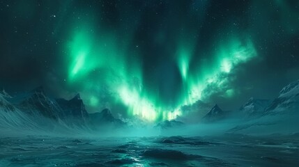 Fototapeta premium A vibrant aurora borealis lighting up the night sky in the Arctic