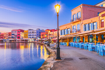 Crete, Greek Islands.. Beautiful Greece and best scenic places - Chania, panorama of picturesque old Venetian Harbor.