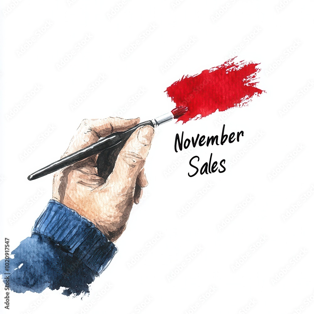 Sticker Hand Painting November Sales Watercolor Illustration.