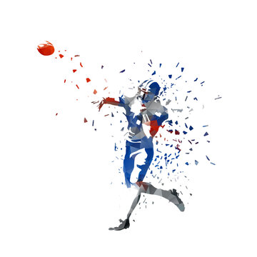recommend clip art: American football player, quarterback, isolated low polygonal vector illustration. American football athlete