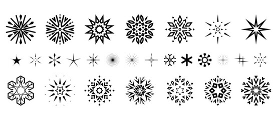 Snowflakes icon collection. Graphic modern black and white ornament.