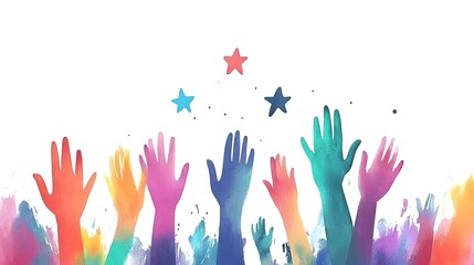 Watercolor Hands Reaching Upwards Towards a Symbolic Star in the Sky Representing Success and