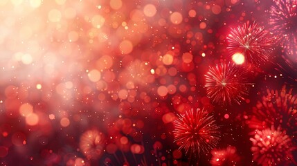 Red Fireworks Display with Bokeh Lights