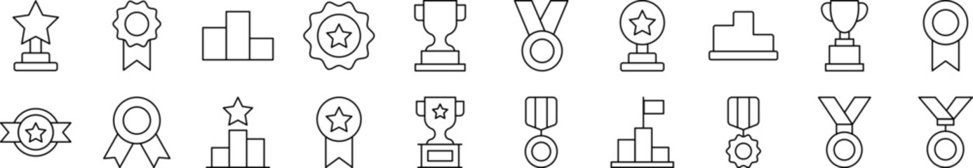 Award for Competition Related Image Collection. Editable Stroke. Perfect for Infographics, Articles, Books, Flyers, Banners