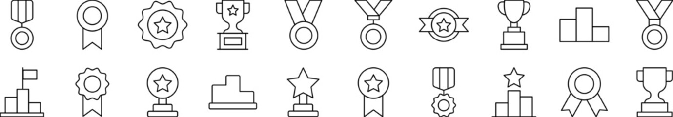 Award for Competition Outline Sign Collection. Editable Stroke. Perfect for Infographics, Articles, Books, Flyers, Banners