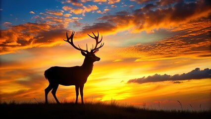 Fototapeta premium Silhouette of a majestic deer against a sunset , nature, wildlife, animals, forest, elegant, minimalistic, profile, peaceful