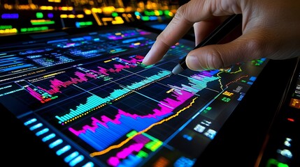 Dynamic digital financial data visualization on futuristic interface