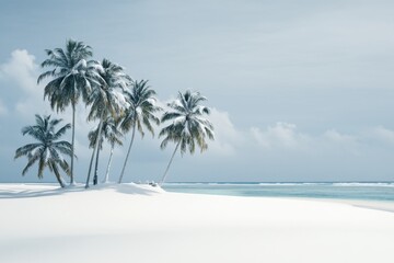 In a blizzard, palm trees and evergreens covered with snow stand in a snowdrift. Global warming impacts the tropics.