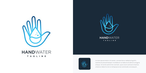 Water hand vector logo design illustration. Hand logo icon with nature water