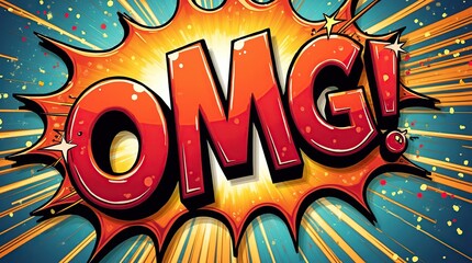 Vibrant comic book style OMG word explosion background