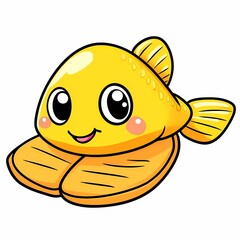 A cute, cartoonish yellow fish with big eyes and a cheerful expression.