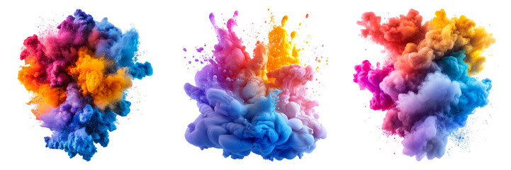 Top view colorful powder explosion isolated on transparent PNG background ideal for art-themed illustrations or creative visuals