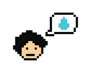 Obraz premium Pixel cartoon 8bit character man sad tired mood stress sick unhappy feel decoration 8 bit male boy bored feel with isolated PNG vector.