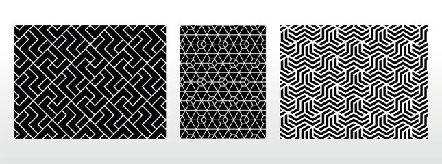 Geometric set of seamless black and white patterns. Simple vector graphics.