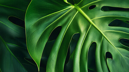 Tropical leaf texture with detailed veins and rich green color